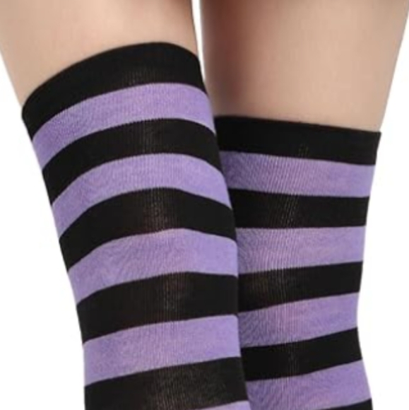 Over the Knee Striped Socks Black and Purple OTK Thigh High Tights New - Picture 3 of 16